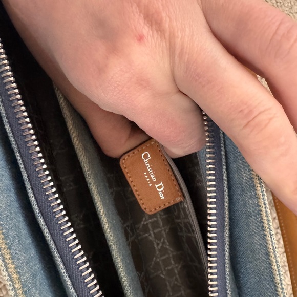 Blue and Tan Shoulder Bag with Leather Accents - Picture 16 of 17